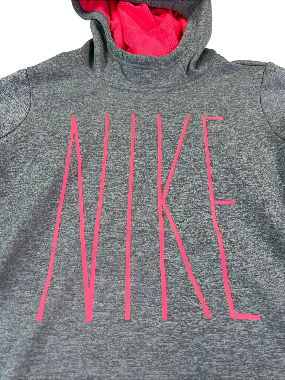 Nike Girls XL Dri-FIT Fleece Hoodie Gray Pink Pullover Athletic Sweatshirt